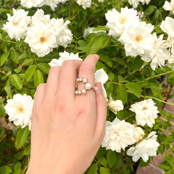 💕Last one Faux Pearls Circle Geometric Rings - Picture 7 of 9